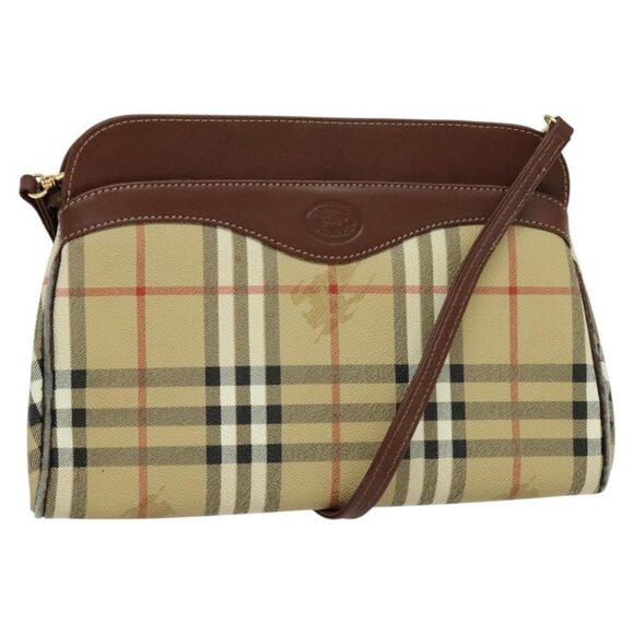 Burberrys Nova Check Shoulder Bag PVC Beige Brown gold Auth bs23485 - Picture 1 of 14